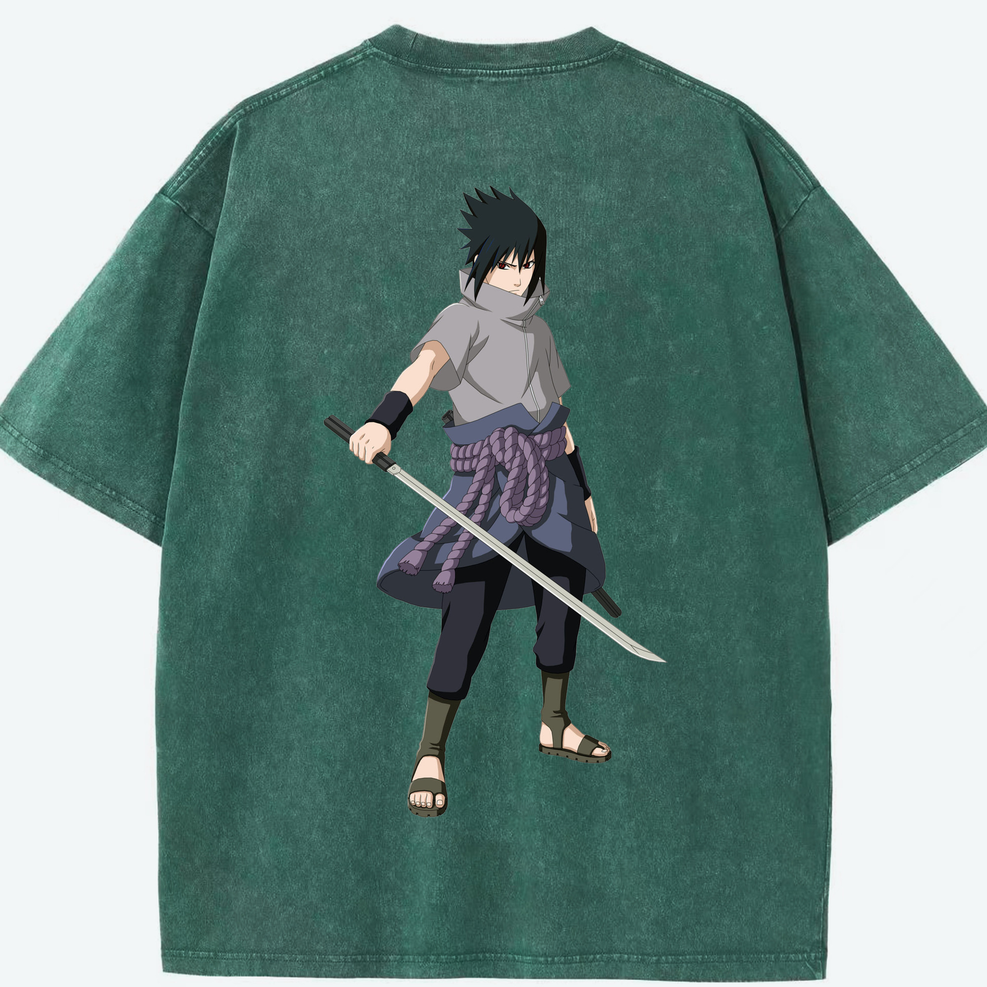 （画像用） NARUTO -ナルト- うちは サスケ Uchiha Sasuke 綿100% ヴィンテージ風 半袖Tシャツ（背面プリント）